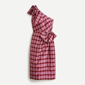 J Crew One-shoulder bow sheath dress in plaid Knee length